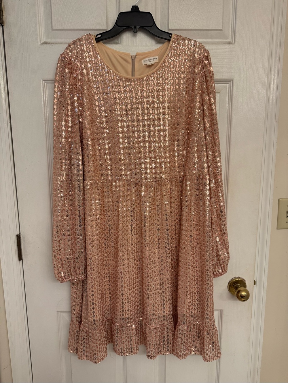 Chic Soul Rose Gold Sequin Long Sleeve Mini Dress